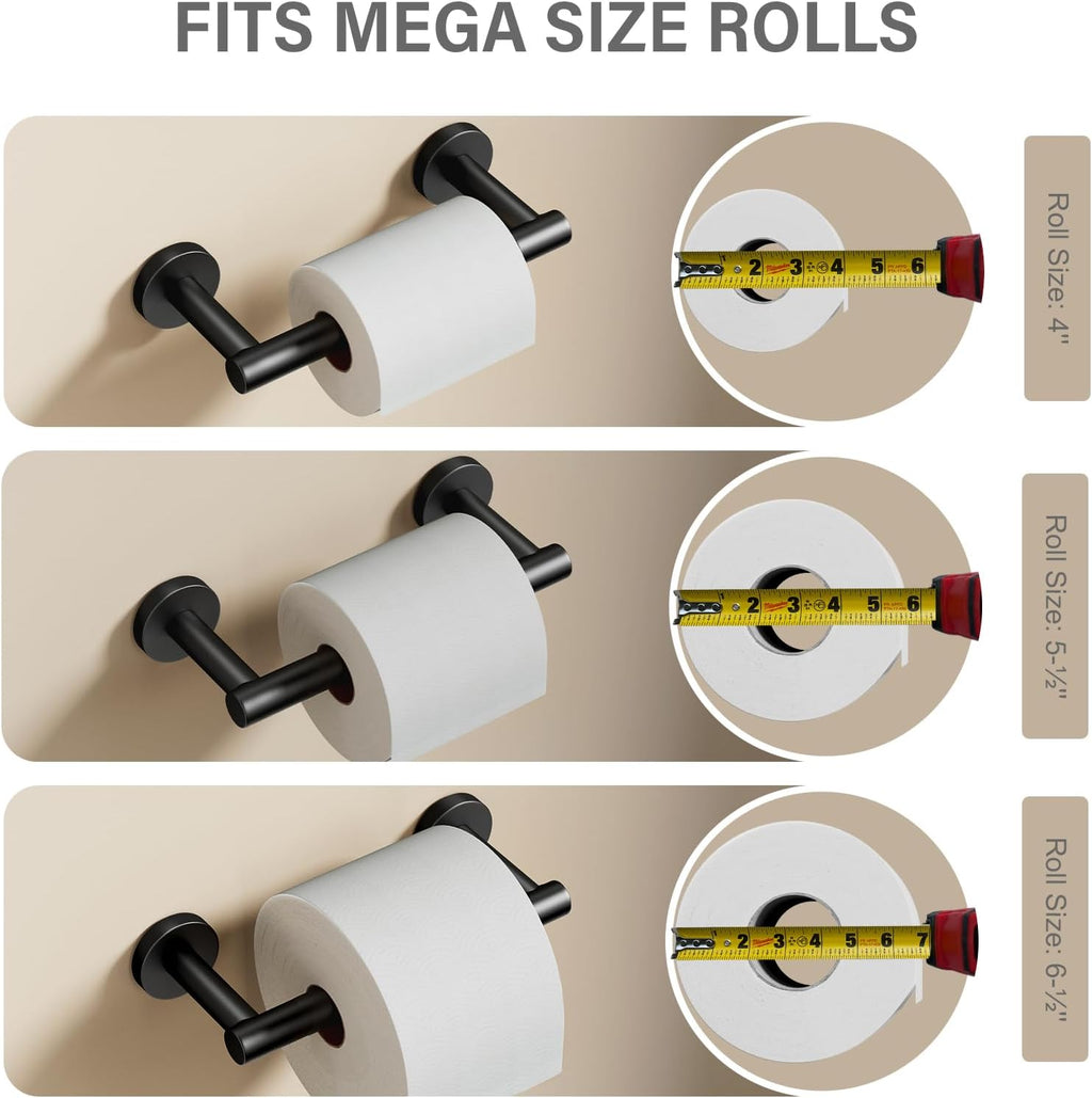 POKIM Matte Black Toilet Paper Holder - Stainless Steel Double Post Pivoting Design | Fits Jumbo Rolls