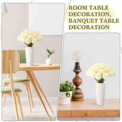 Tigeen 100 Pcs Artificial Flowers Chrysanthemum Ball Fake Flowers Lifelike Artificial Chrysanthemum Ball for DIY Wedding Bouquets Bridal Shower Table Centerpieces Home Kitchen Garden (White)