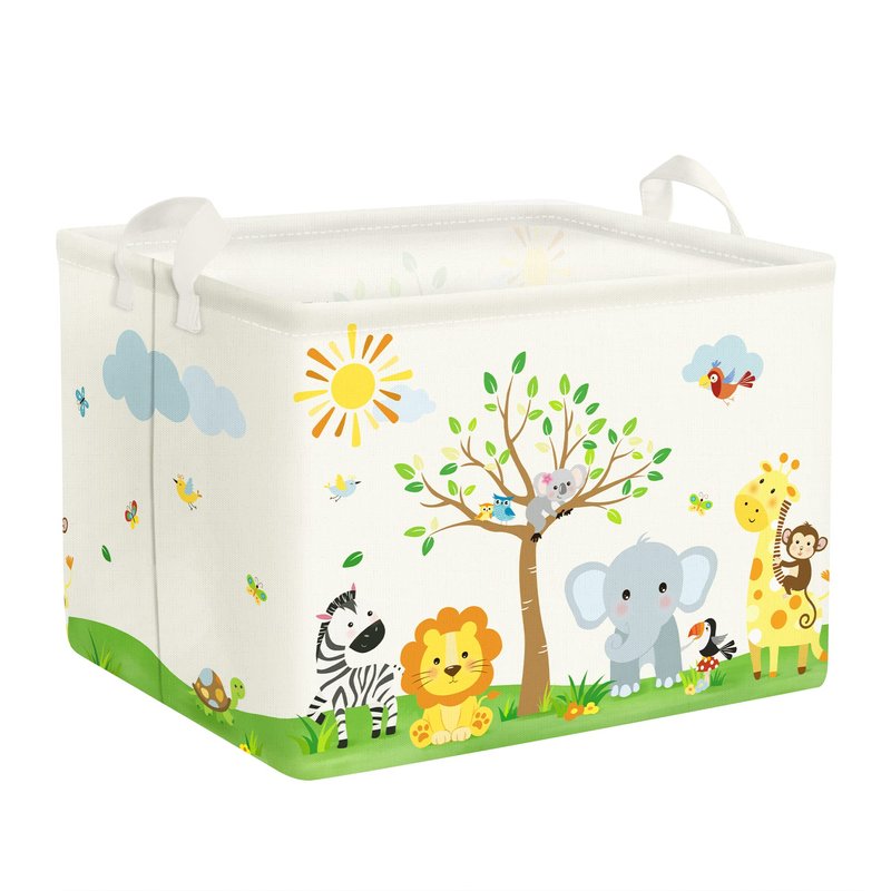 Clastyle Safari Animal Tree Baby Nursery Basket Rectangle Bedroom Forest Elephant Giraffe Shelf Basket Jungle Monkey Lion Clothes Toy Book Storage Bin