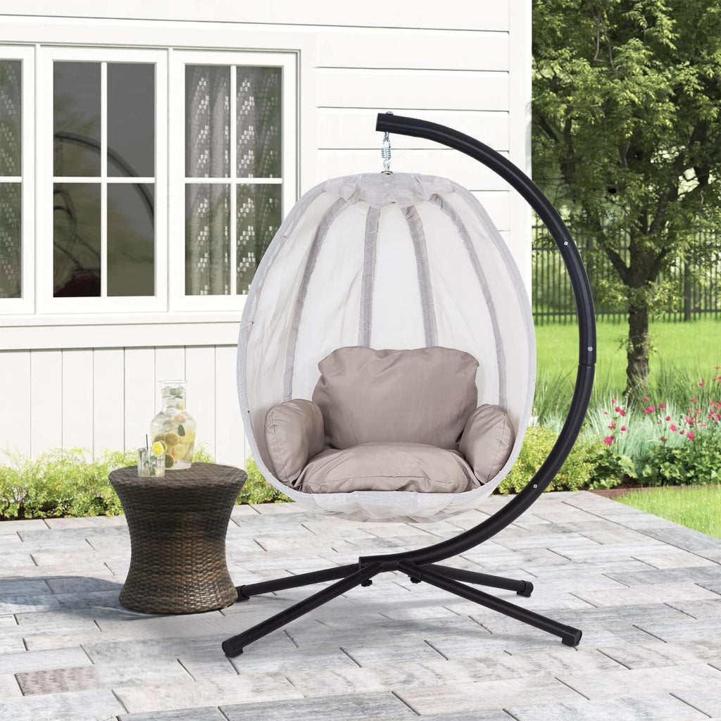 Skiennix Swing Egg Chair - Comfortable Hammock Chair with Metal Stand & Cushion | 400LBS Capacity, Gray