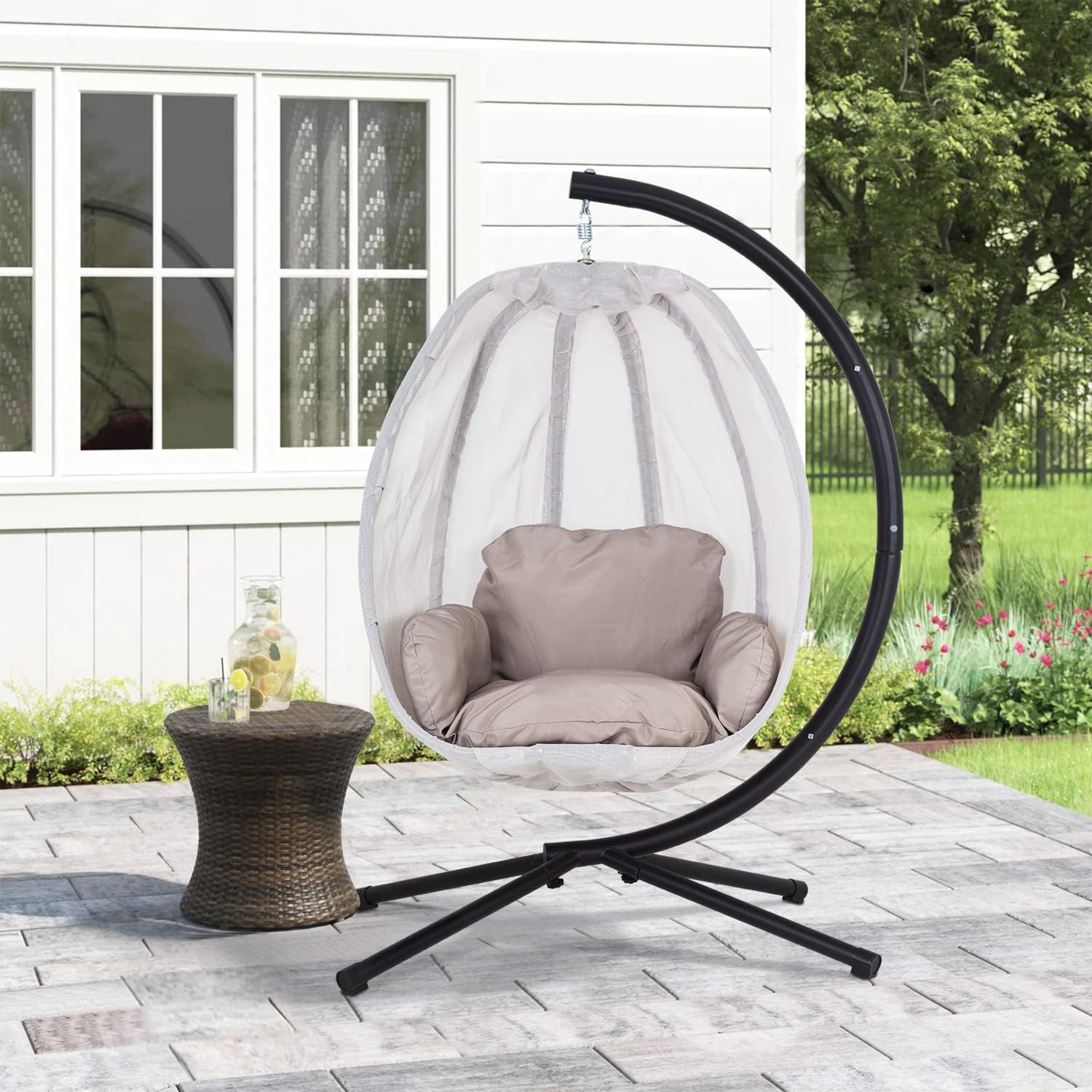 Skiennix Swing Egg Chair - Comfortable Hammock Chair with Metal Stand & Cushion | 400LBS Capacity, Gray