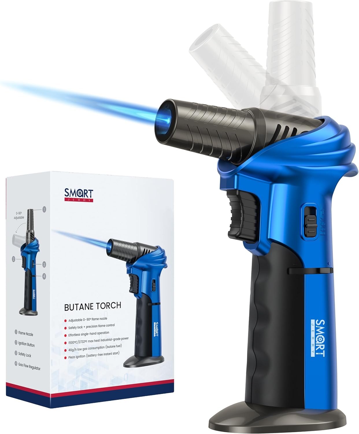 SMART JERRY Mini Torch Gun - Windproof Butane Lighter with Safety Lock | Adjustable 1500℃ Flame for Cooking, BBQ, and Soldering
