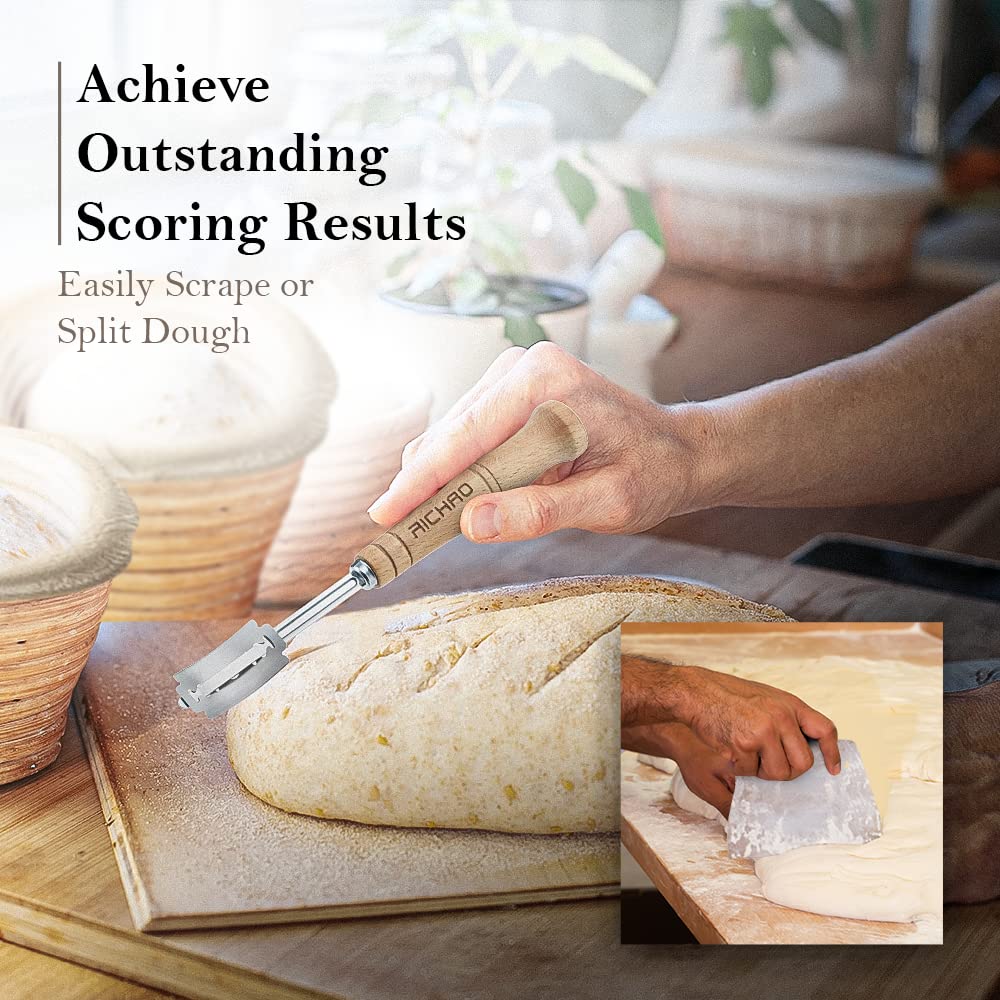 2 Pack 10 Inch Oval Bread Proofing Basket for Sourdough Bread - Bread Basket Baking Bowl With Bread Lame & 5 Blades,Metal & Plastic Scraper and Liner Cloth Banneton Proofing Basket for Home Bakers