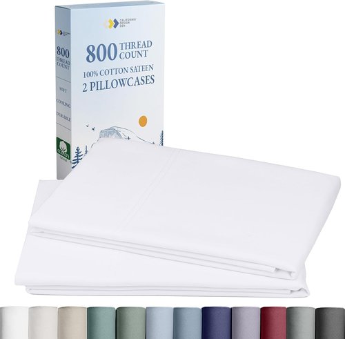 Heirloom 800 Thread Count 100% Cotton Sateen Pillow Cases - Soft & Thick | 2 King Size, Bright White