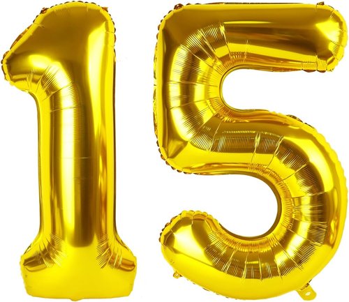 Gold Foil Number Balloons by [Brand Name] - 40 Inch 15th Birthday Decorations | Perfect for Weddings & Anniversaries