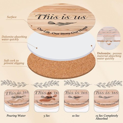 Billbotk Farmhouse Coasters Set of 8, Ceramic Drink Coaster for Coffee Table Decor, Funny House Warming Gifts for New Home, 4 Inches