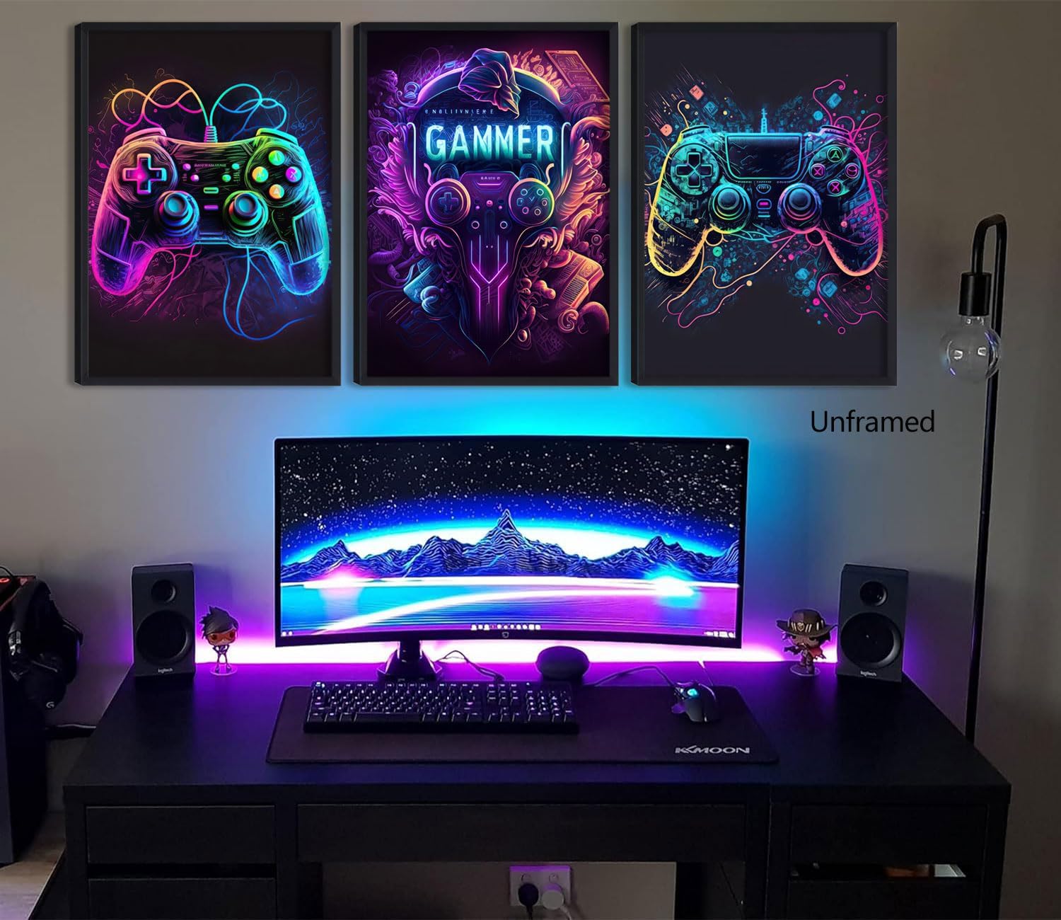 Riveda Gaming Wall Art - Colorful Neon Gamepad Canvas Prints for Boys' Room | Unframed 16"x24" (3pcs)