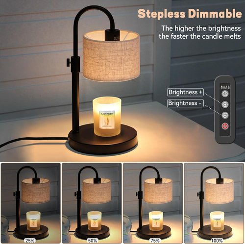 FINCMY Candle Warmer Lamp - Dimmable Wax Warmer with Timer & 2 Bulbs | Elegant Linen Design for Home Decor