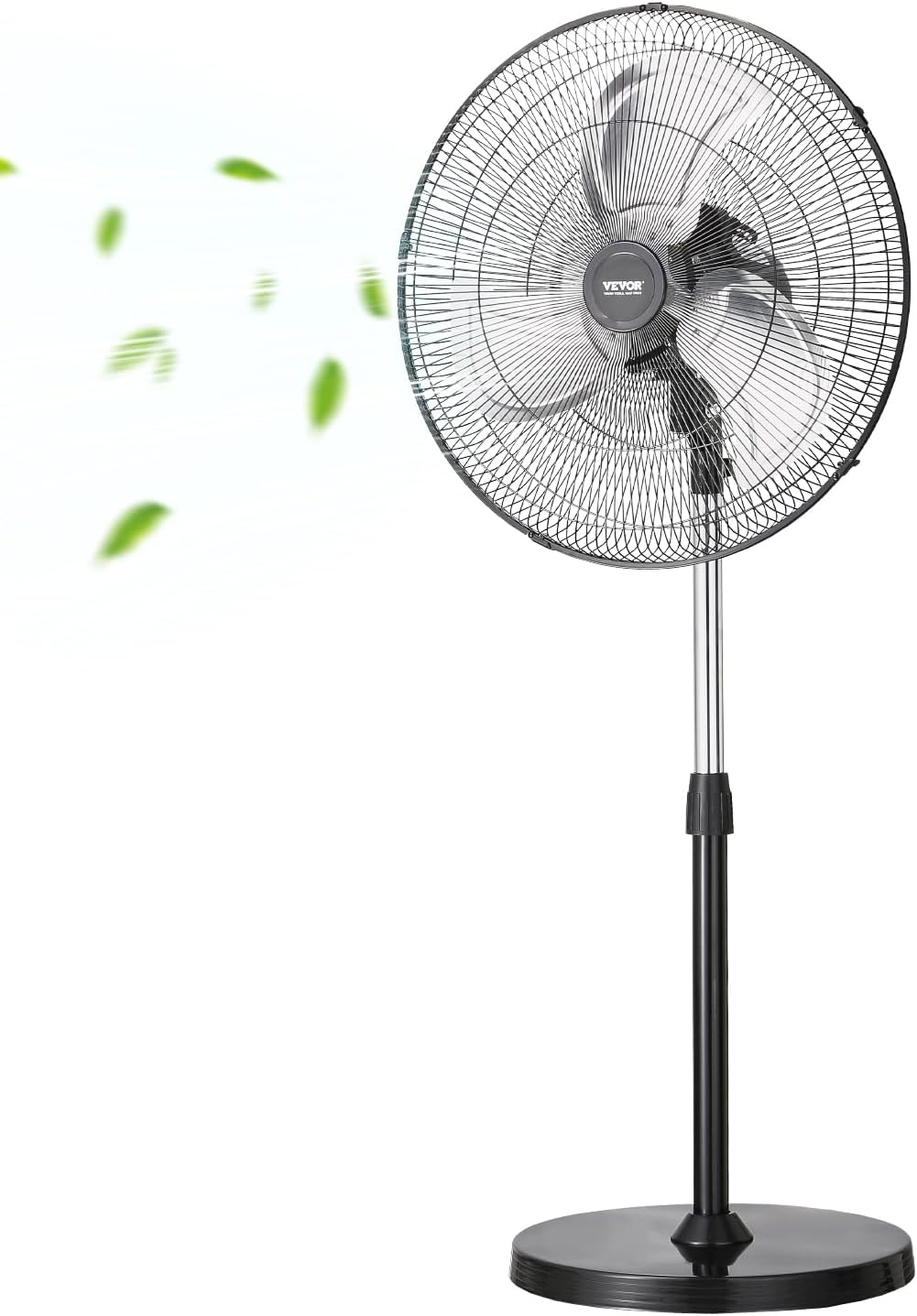 VEVOR 20-Inch Industrial Pedestal Fan - Adjustable Height & 90-Degree Oscillation | Powerful Black Floor Fan for Garage & Warehouse