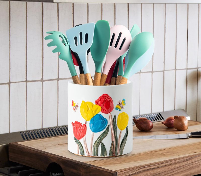 GABROC Tulip Ceramic Kitchen Utensil Holder White