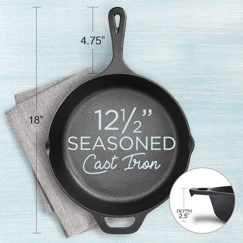 Fresh Australian Kitchen 12" Cast Iron Skillet - Nonstick Pre-Seasoned Frying Pan for Cooking