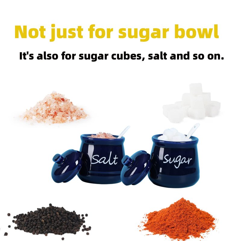 12oz Sugar and Salt Bowls with Lid and Spoon, Ceramics Condiment Pots,Seasoning Jar Spice Container for Kitchen,Dishwasher Safe (White)