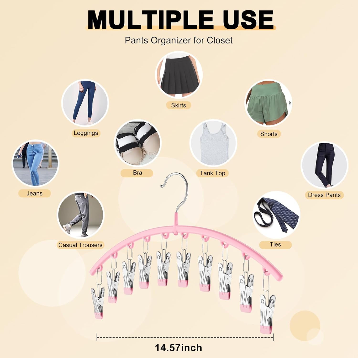 Skiennix Legging Organizer - Space-Saving Metal Yoga Pants Hangers, 4 Pack with 10 Clips, Pink