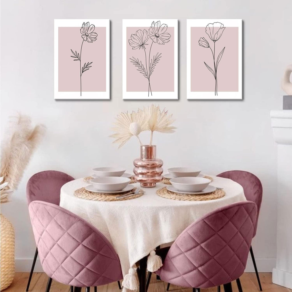 Pink Flower Market Wall Art Set of 3 - Aesthetic Canvas Prints for Bedroom & Girls' Room | Framed 12x16 Inch