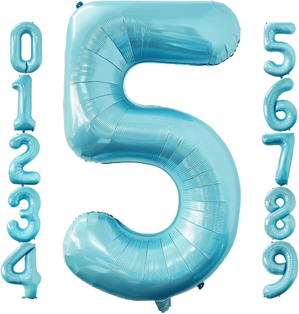 Skiennix 40-Inch Baby Blue Number 5 Balloon - Jumbo Foil Mylar for Boys' 5th Birthday Party Decor