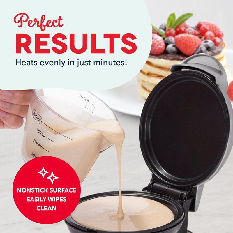 Dash Mini Maker Griddle - Compact Griddle for Creative Homemade Treats - PTFE nonstick surface, Quick Heat-Up System & Space-Saving Design - Silver