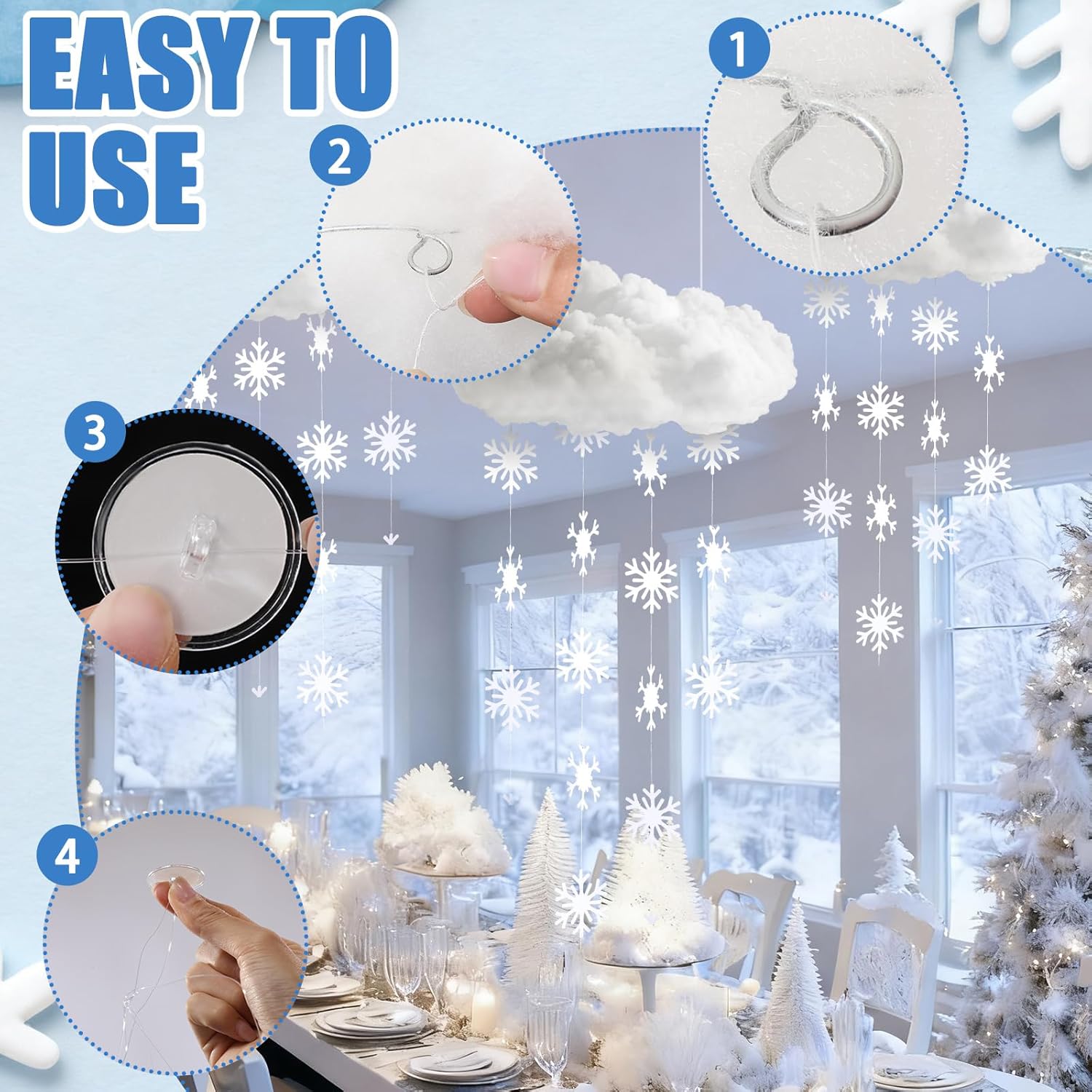 Wettarn 18 Pcs Winter Cloud Decorations - 3D Large Hanging Ornaments with Snowflakes for Parties