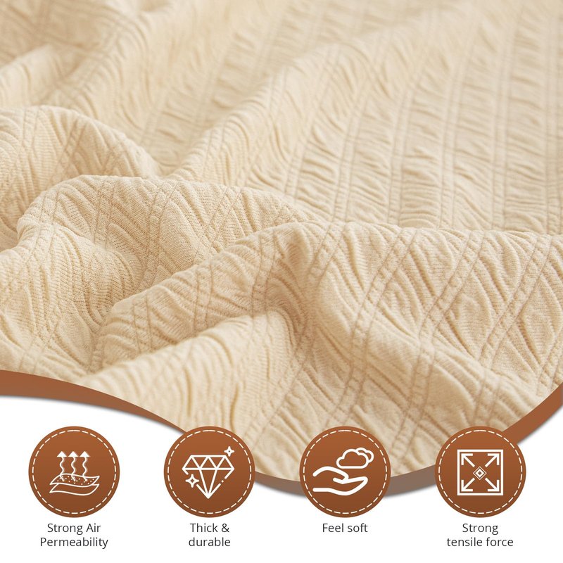 Oblu life Stretch Couch Covers, Couch Covers for 3 Cushion Couch Sofa pet Friendly, Washable, Furniture Protector Sofa with Elastic Bottom for Cats, Dogs (Puff Grid - Apricot, 3 Seats)
