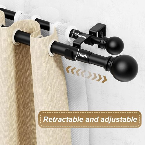 GXOACKJ Double Curtain Rods - Adjustable Heavy-Duty Drapery Rods for Windows 36-90 Inch | Black Finish