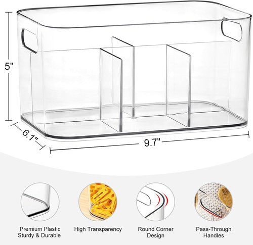 5-Compartment Clear Plastic Bin | Versatile Art Supplies & Makeup Organizer - Ideal for Vanity, Bathroom, Kitchen