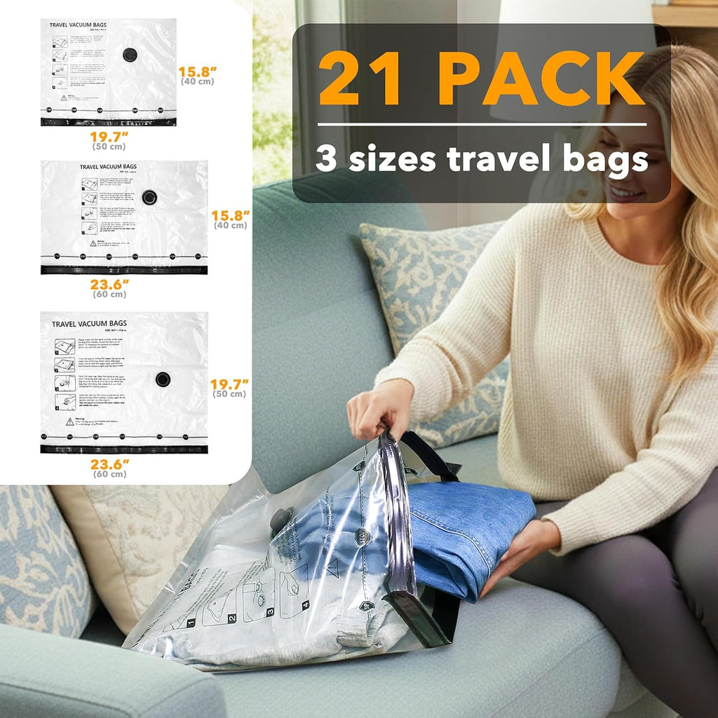SpaceAid Travel Vacuum Bags - 21 Pack Compression Bags with Electric Pump for Clothing & Luggage