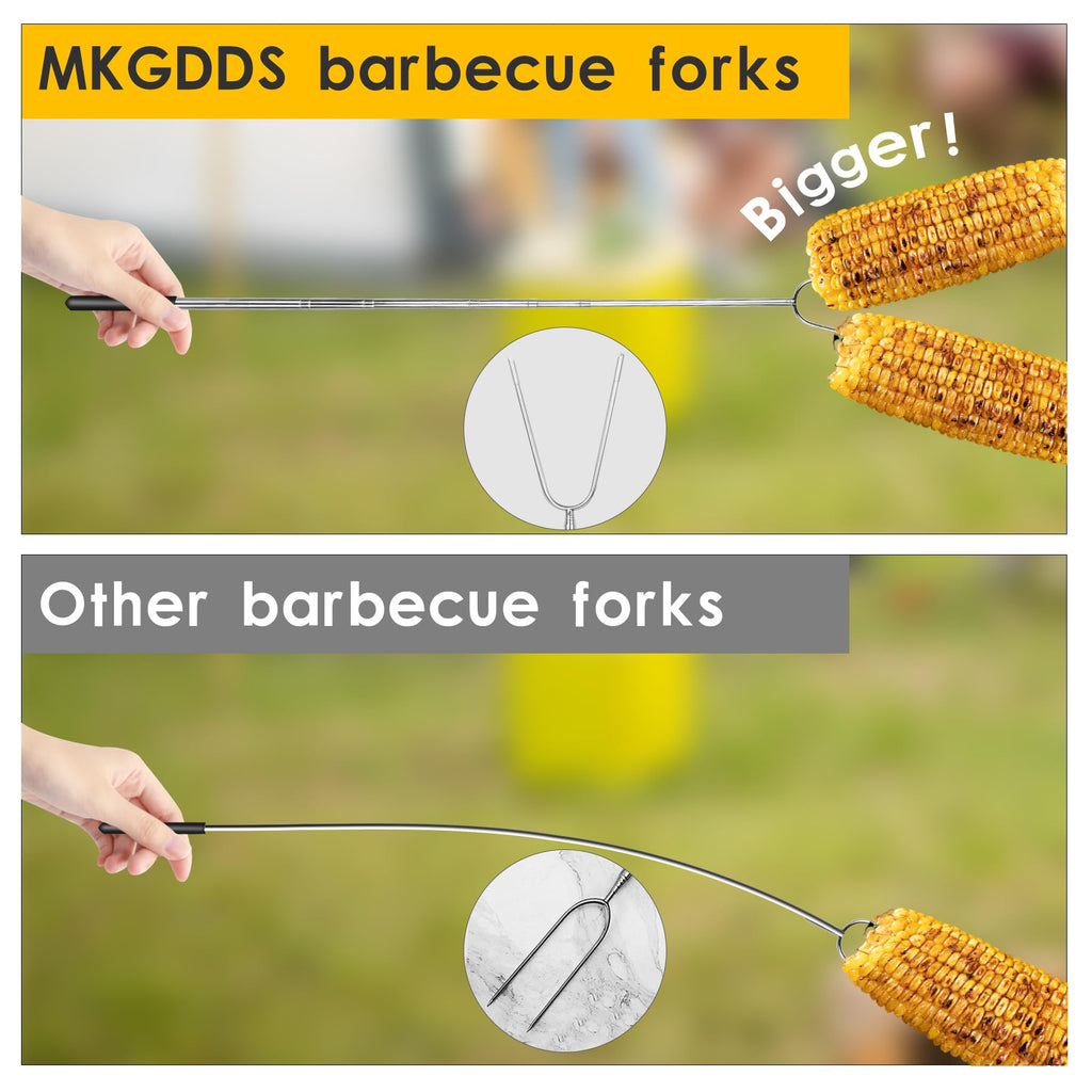 49” Large Fork Head Hot Dog Sticks for Campfires, Extra Long Telescoping Marshmallow Roasting Sticks for Fire Pit, Smoking Sticks for Bonfires,Compatible with Solo Stove, Camping Accessories，4 Pack