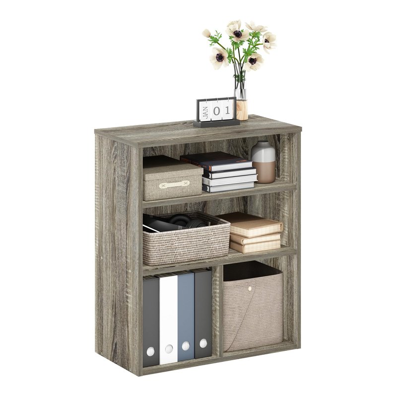Furinno PASIR Book Shelf, 3-Tier Display Bookshelf with Adjustable Shelf, Cube Storage Bookcase, 11.8 x 23.6 x 28.1, for Living Room, Bedroom, Home Office, French Oak