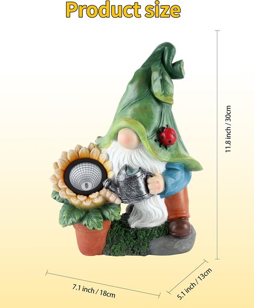 iStatue Large Solar Garden Gnome Figurine - 12-Inch Hand-Painted Outdoor Patio Decor & Lawn Ornament