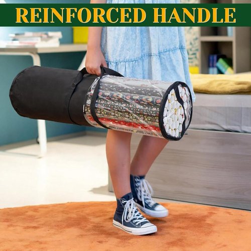 Homakover Clear PVC Gift Wrap Organizer - 30" Zippered Storage for 18-25 Rolls (Black)
