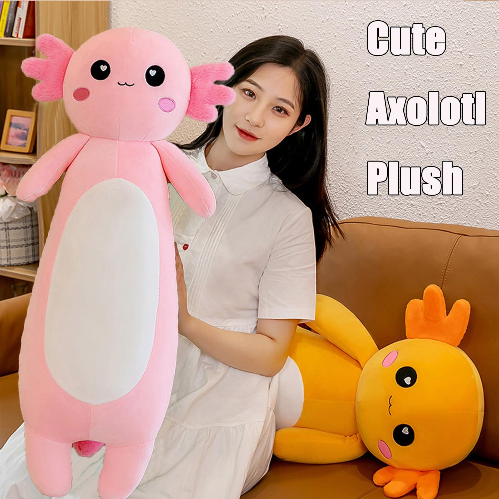 Somao Long Axolotl Plush Pillow, Cute Axolotl Stuffed Animal Body Plush Soft Plushies Doll Toy for Girls Boys(65cm/25.5inch,Pink)