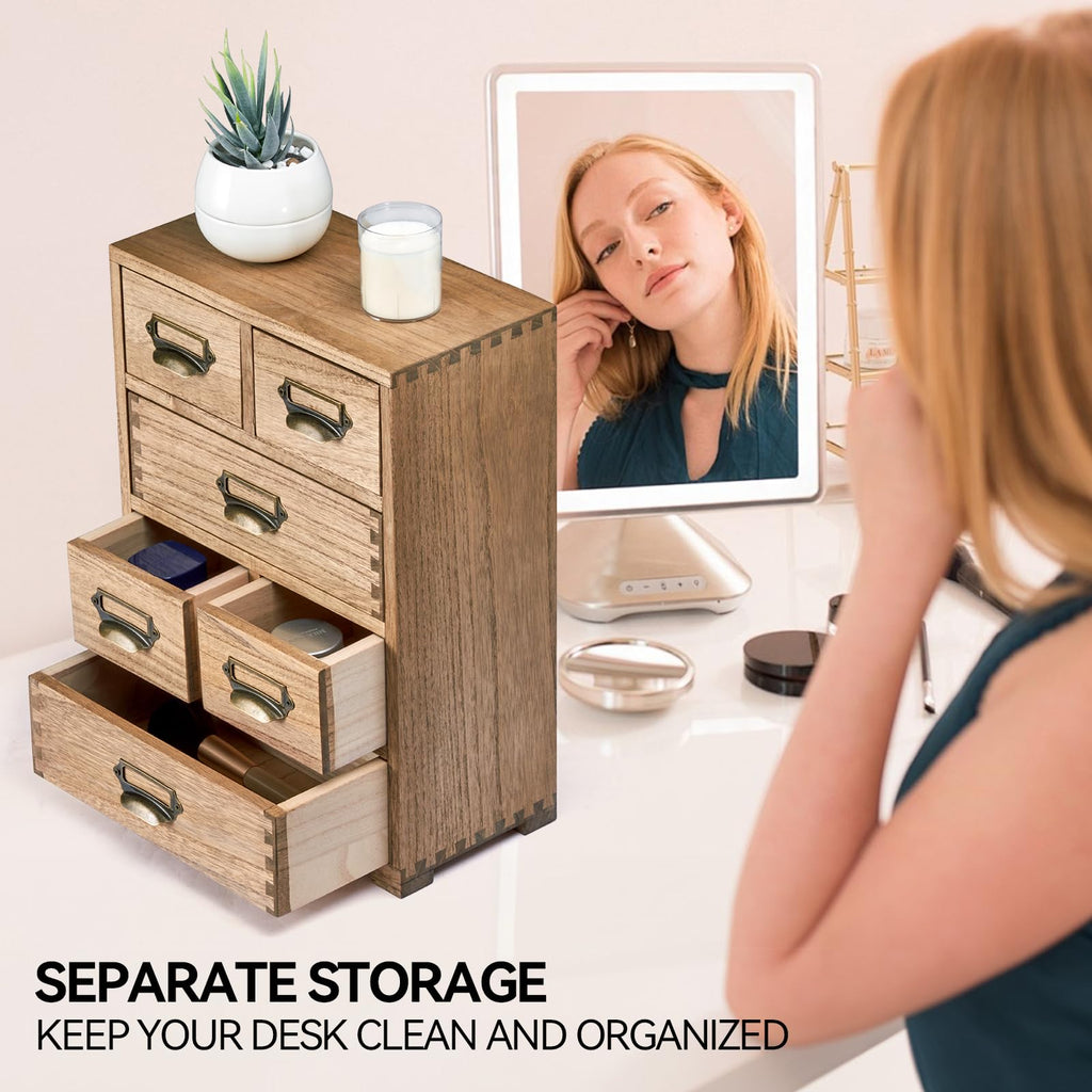 KIRIGEN Wooden Storage Cabinet Organizer Desktop Storage Drawers for Home Office Supplies Dark Brown(4D6CG-DBR)