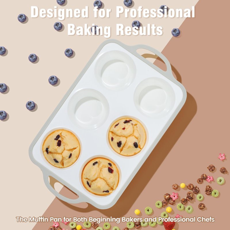 Fimary Silicone Jumbo Muffin Pan with Metal Frame, Non Stick Food Grade Silicone Large Muffin Pan, with Handles 6 Cup,BPA-Free and Dishwasher Safe, Jumbo Cupcake Pans - 2 Piece Gray