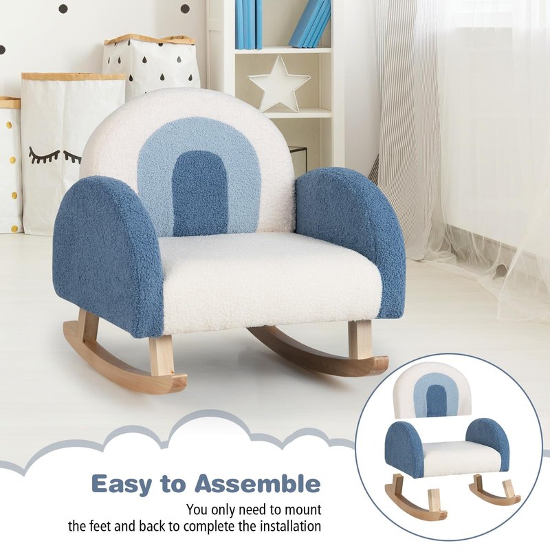 HOMGX Kids Rocking Chair, Toddler Couch with Solid Wood Base & Non-Slip Pads, Kids Rocking Sofa with Plush Fabric, Cute Children Rocker Armchair in Playroom, Nursery, Bedroom