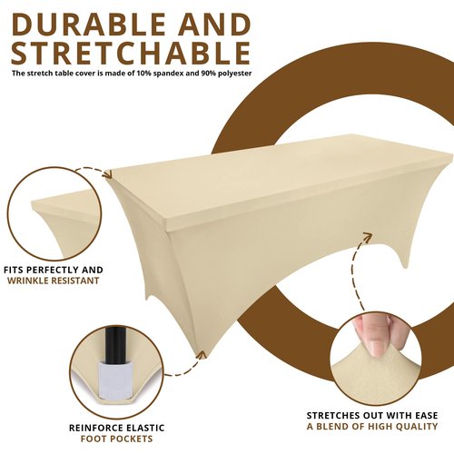 Utopia Kitchen Spandex Tablecloth 2 Pack [8FT, Champagne] Tight, Fitted, Washable and Wrinkle Resistant Stretch Table Cloth Rectangle Cover for Trade Show, Weddings & Parties [96Lx30Wx30H Inch]