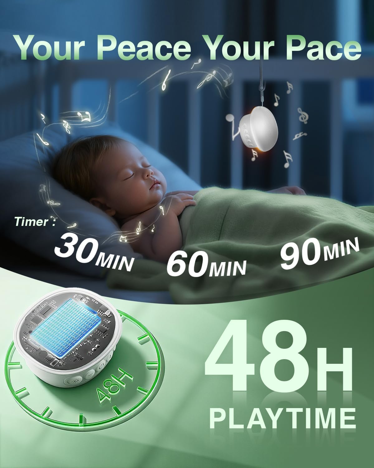 Skiennix Portable White Noise Sound Machine - 20 Soothing Sounds, 48H Battery, Night Light & Timers