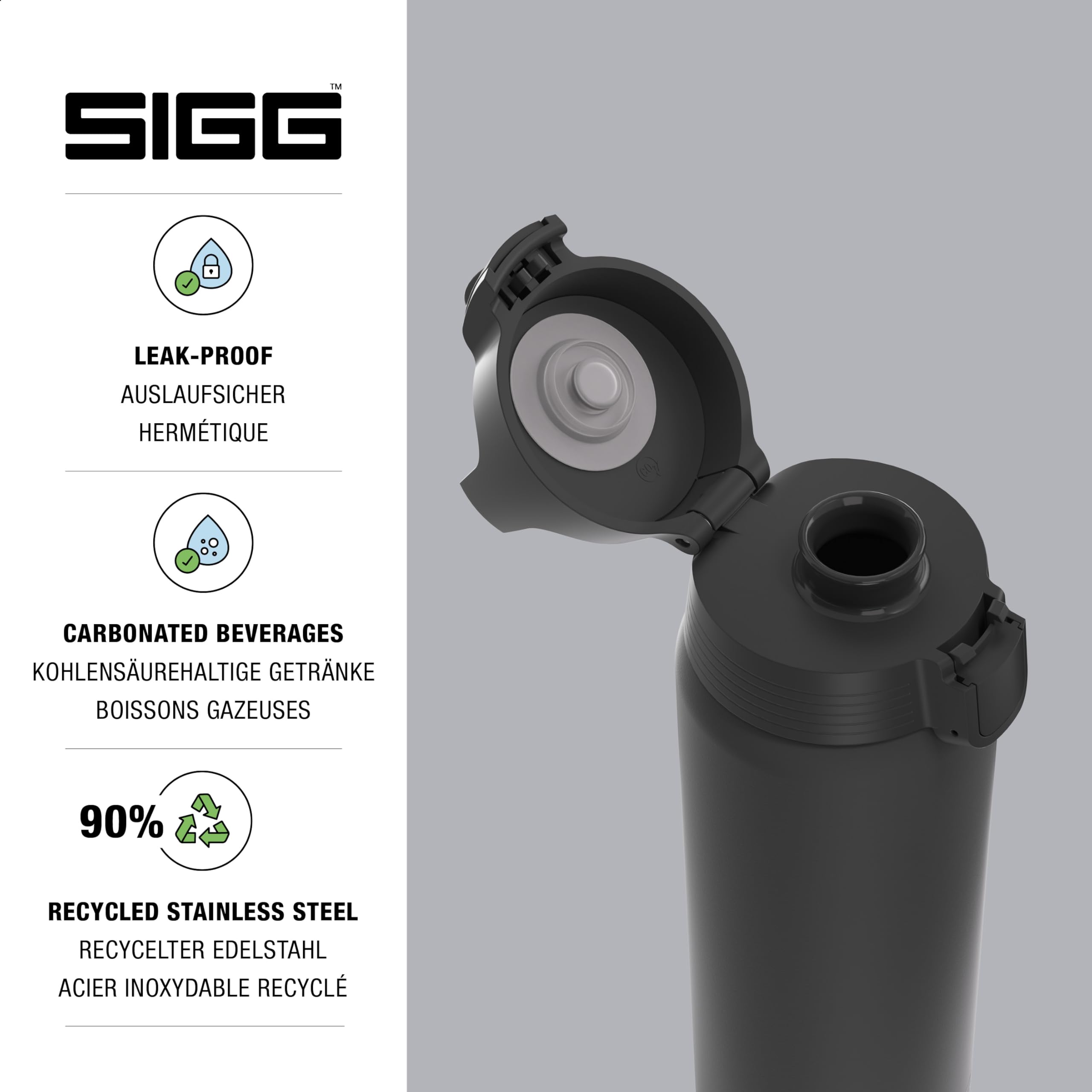 Sigg - Reusable Water Bottle - Shield ONE - Leakproof - Recyclable - BPA Free - Black - 25 Oz