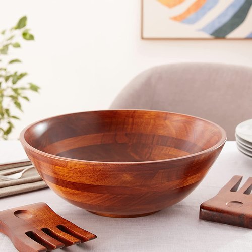 Lipper 3 Piece - Dark Cherry Salad Serving Bowl with Salad Hands Set
