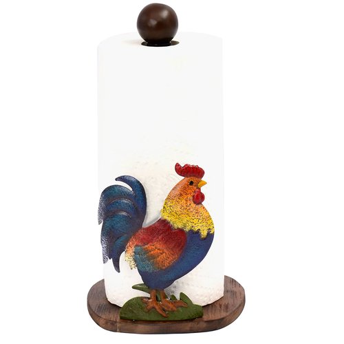 Rooster Paper Towel Holder Rooster Kitchen Decor Chicken Decor for Kitchen Roosters Farmhouse Paper Towel Holder Countertop Rustic Wood Base Paper Towel Stand