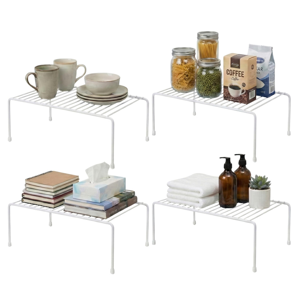 Evelots Kitchen Cabinet Wire Shelf Organizer/Rack - 4 Pack Sturdy Metal Shelf Risers - Double Your Counter Space - Great for Kitchen, Freezer, Pantry and Bathroom - Rustproof - White