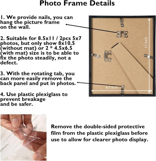 JCJMY Collage Picture Frame - Display 2 Photos in 5x7 or 8.5x11 - Lightweight Black Frame for Wall or Tabletop