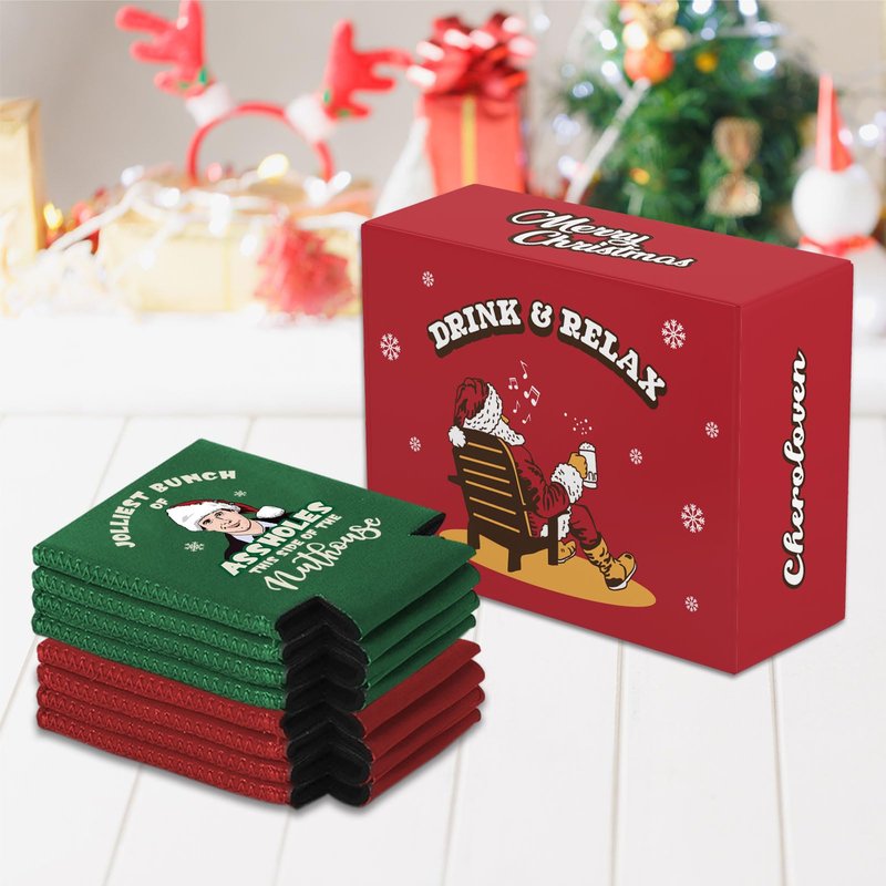 Christmas Vacation Decorations, 8 Pcs Funny Holiday Can Cooler Sleeves, 12 oz Reusable Can Covers for Beer Beverage Drinks, Griswold Family Christmas Vacation Merch Gifts, Xmas Party Decor Supplies