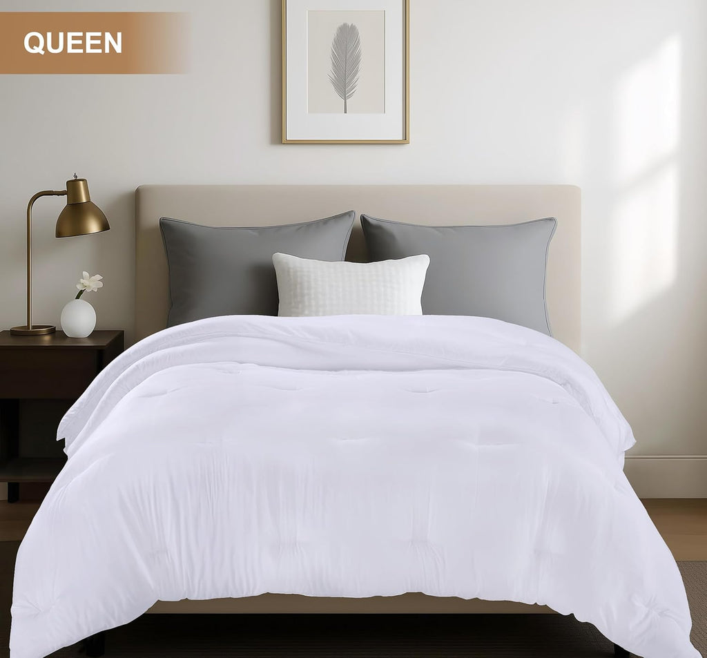 Utopia Bedding Queen Comforter - All Season Down Alternative Duvet Insert, Machine Washable | 88 x 88 Inches, White