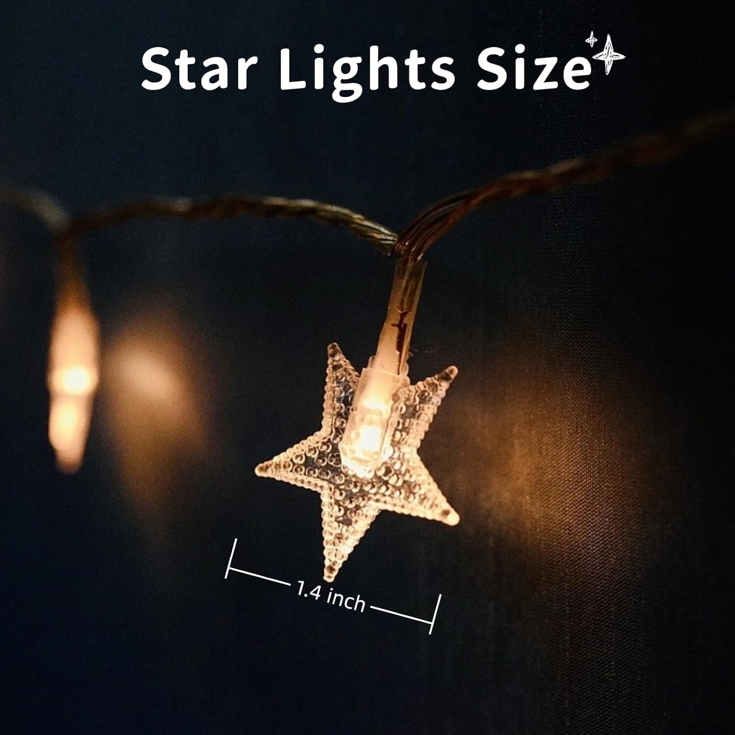 Star String Lights - 50 LED Twinkle Lights | 17 ft Battery Operated Fairy Lights for Bedroom & Patio Decor