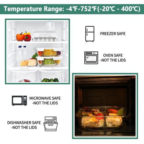 HOMBERKING 8 Pack Glass Meal Prep Containers 3 Compartment, 36oz Glass Food Storage Containers with Lids, Airtight Lunch Bento Boxes, Leak Proof (8 lids & 8 Container) - Light White