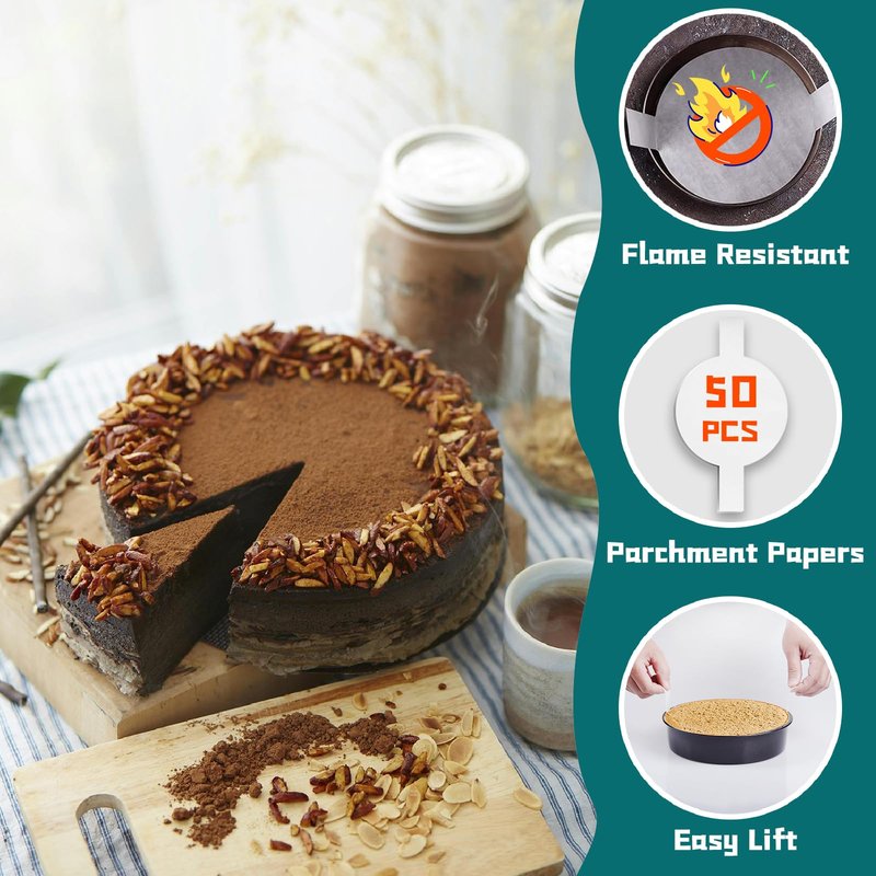 SAGOOITS 6 Inch Cake Pan Set for Baking - 2 Round Cake Pans with 50 Pieces Parchment Paper, Nonstick Deeper Circle Cake Baking Pans Sets for Baking-Black