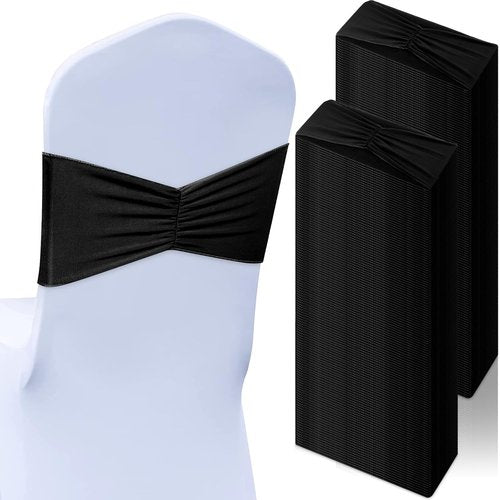 Moukeren Spandex Chair Sashes - 150 Pcs Elastic Ribbon Seat Ties for Weddings & Events | Black