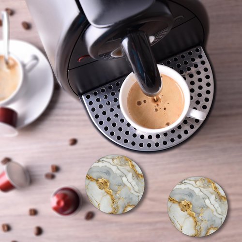 Eizlang Marble Coasters for Drinks 1-Piece Absorbing Round Ceramic Stone Coaster with Cork Base Tabletop Protection Mat for Mugs and Cups