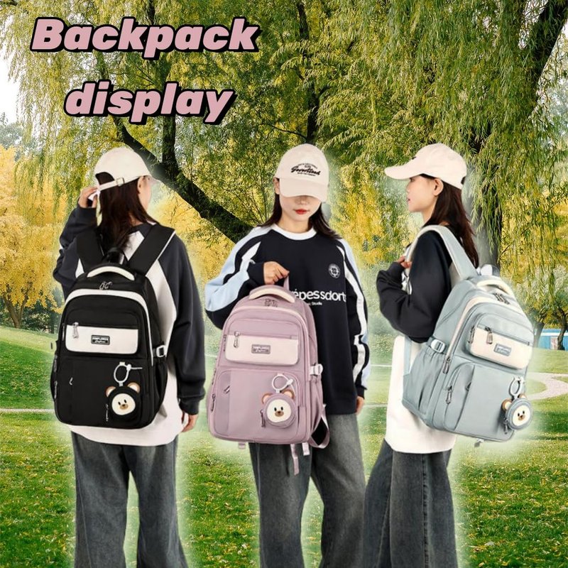 EKUIZAI Girls Aesthetic Backpack Elementary Middle Cute Schoolbag Classic Girls Backpack with Charms