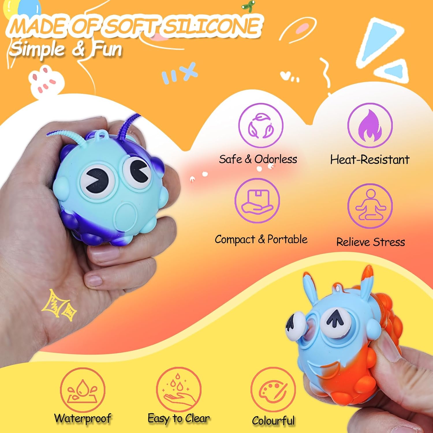 Skiennix 48 Pack Pop Fidget Toys - 3D Stress Balls for Stress Relief & Sensory Play | Perfect Party Favors