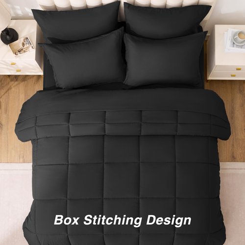 Love's cabin California King Comforter Set Ash Black, 7 Pieces California King Bed in a Bag, All Season Bedding Sets with 1 Comforter, 1 Flat Sheet, 1 Fitted Sheet, 2 Pillowcase and 2 Pillow Sham